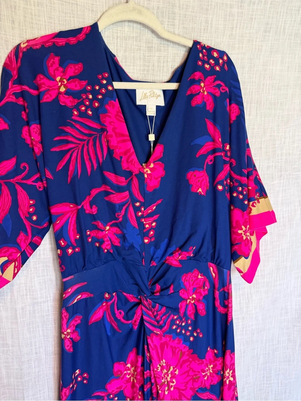 Lilly Pulitzer Blue Maxi Dress with Bright Pink Floral Print